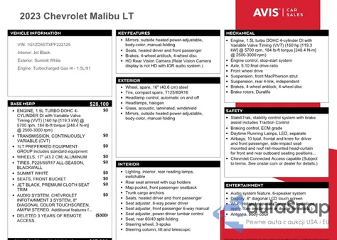 2023 Chevrolet Malibu Lt z USA, uszkodzony, nr VIN 1G1ZD5STXPF222125